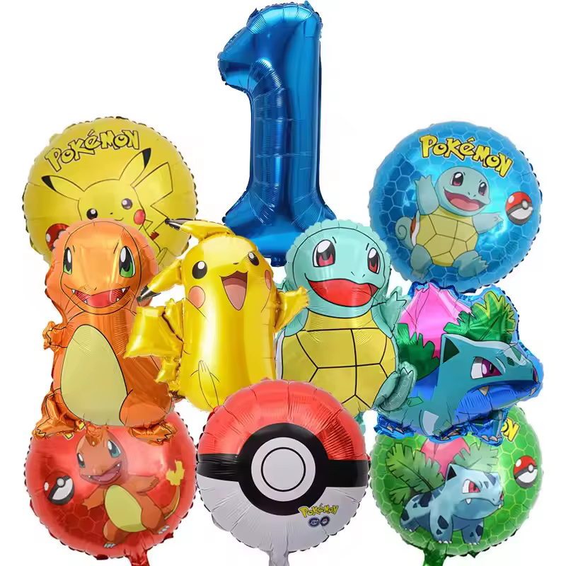 Ensemble de ballons Pokemon Pikachu, 10 pièces, ballons numérotés bleus de 32 pouces pour enfants, d