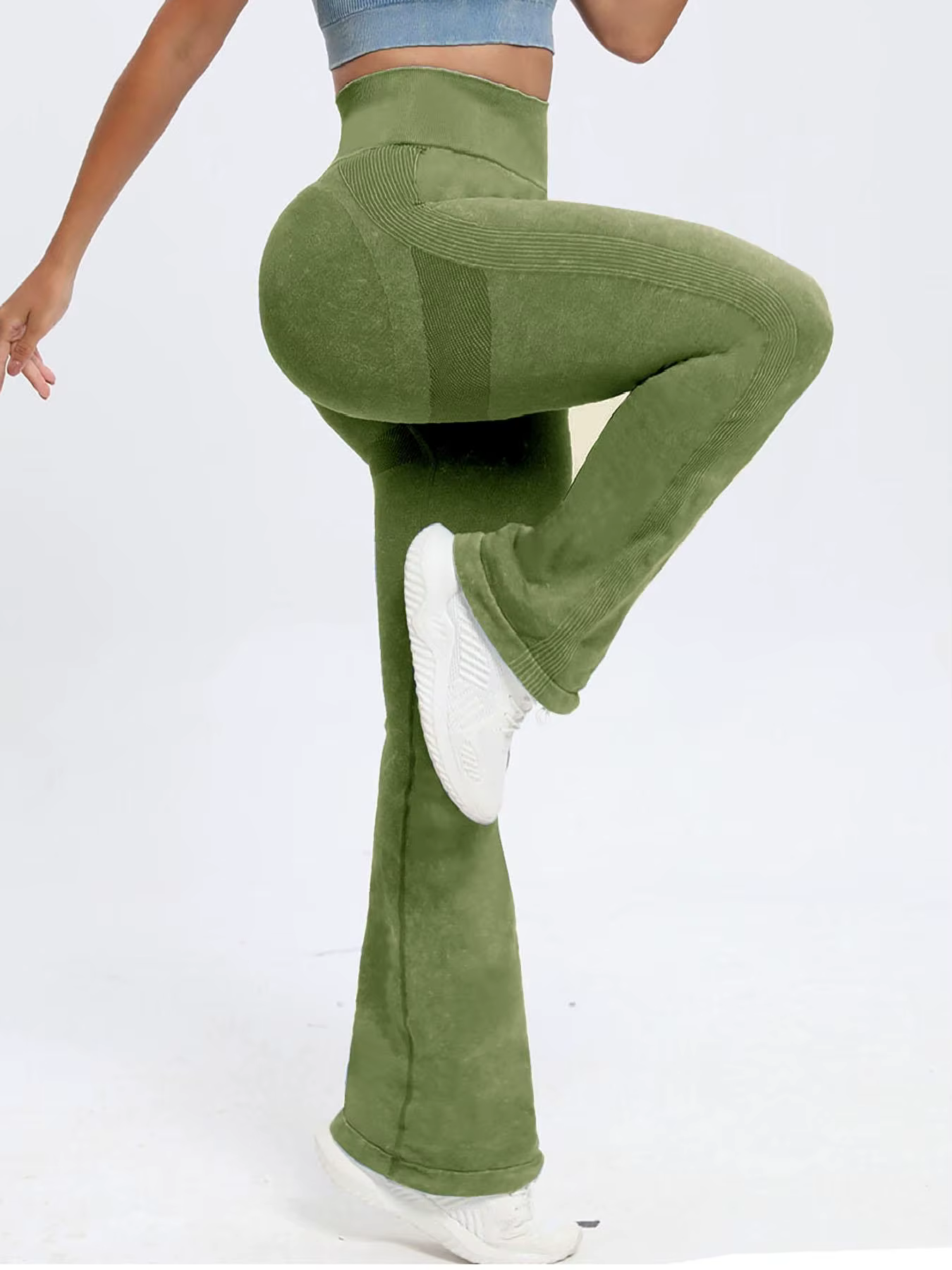 Pantalon moulant taille haute sans couture pour femmes, pantalon évasé moulant givré, pantalon de yo