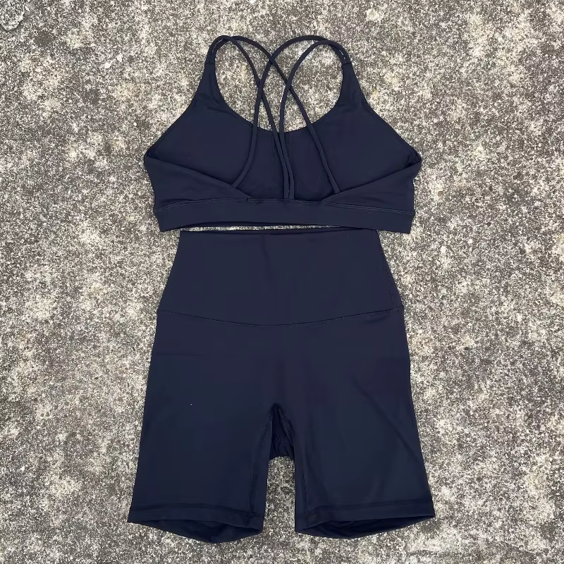 Ensemble de cyclisme court de Yoga pour femmes, couleur unie, doux, dos croisé, soutien-gorge + Legg