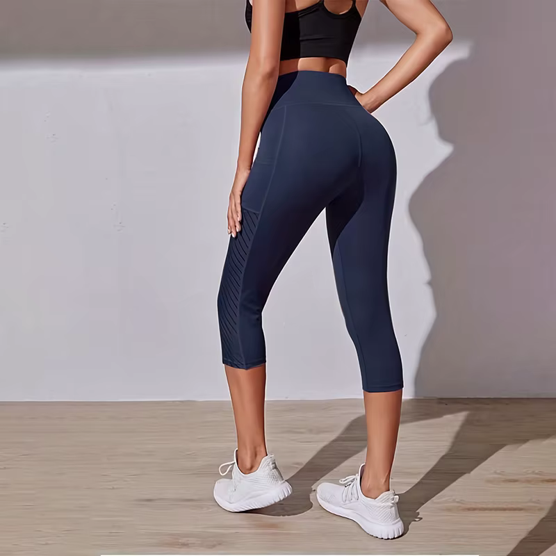 Pantalon de Yoga taille haute en maille, Leggings Capri avec poches pour femmes, contrôle du ventre,
