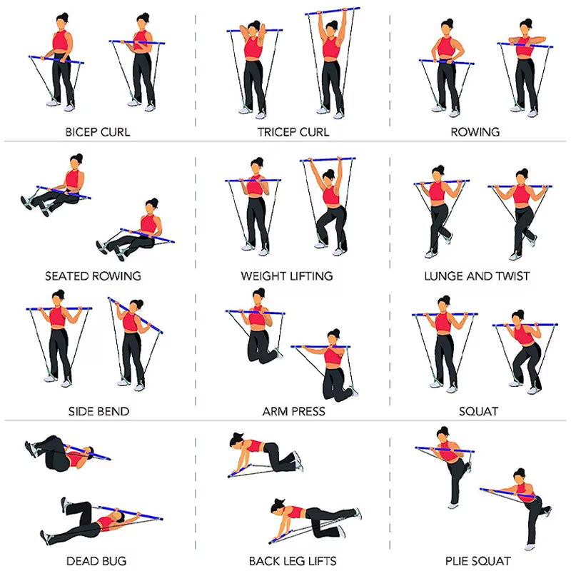 Combinaison de barre de Pilates multifonctionnelle, barre de Fitness, Yoga, Expansion de la poitrine