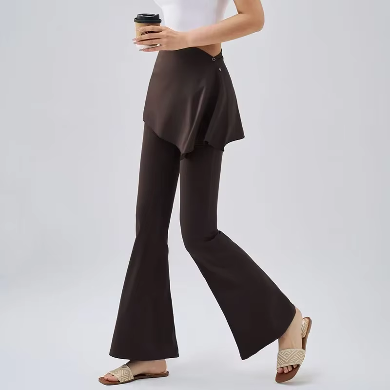 Leggings de sport taille haute pour femme, coupe ajustée, effet deux-pièces, avec jupes micro-évasée