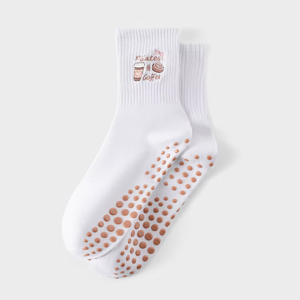 1 paire de chaussettes de Pilates pour femmes, chaussettes mi-mollet professionnelles antidérapantes