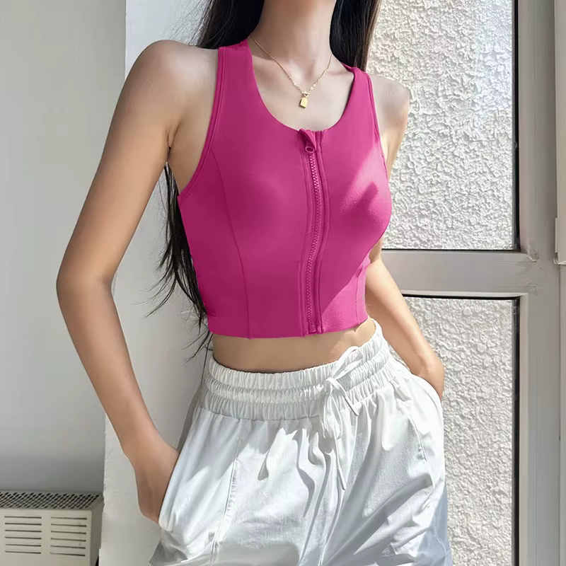 Soutien-gorge de sport à fort Impact pour femmes, haut avec fermeture éclair sur le devant, respiran