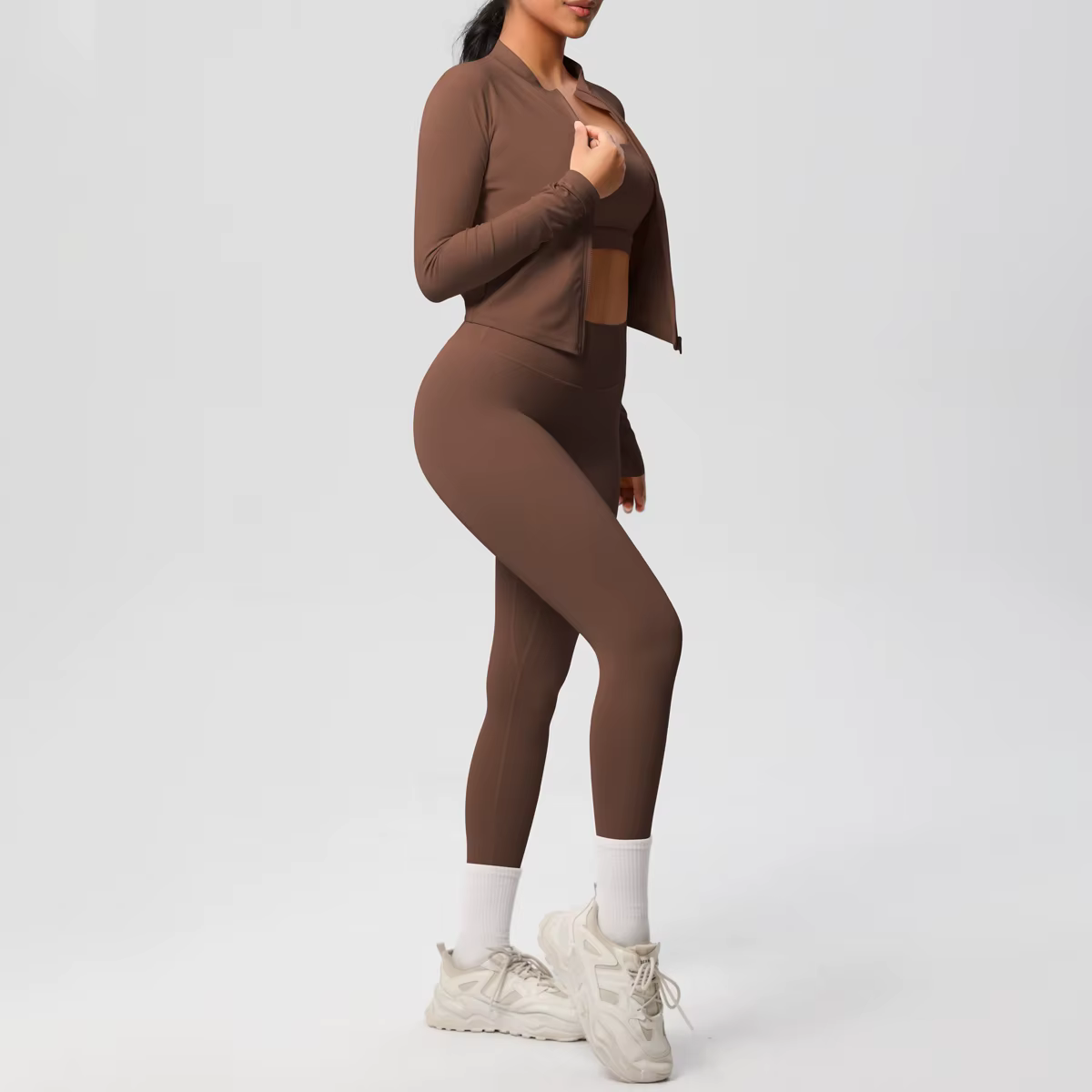 3 pièces vêtements de sport Yoga ensemble gymnastique sport soutien-gorge veste à glissière Leggings