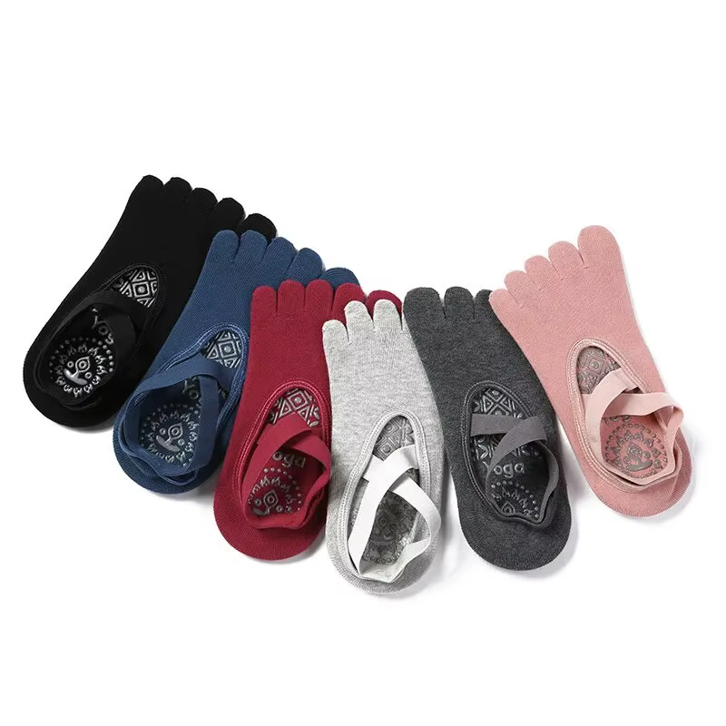 Chaussettes de Yoga respirantes à cinq orteils pour femmes, chaussettes de Pilates à bandes antidéra