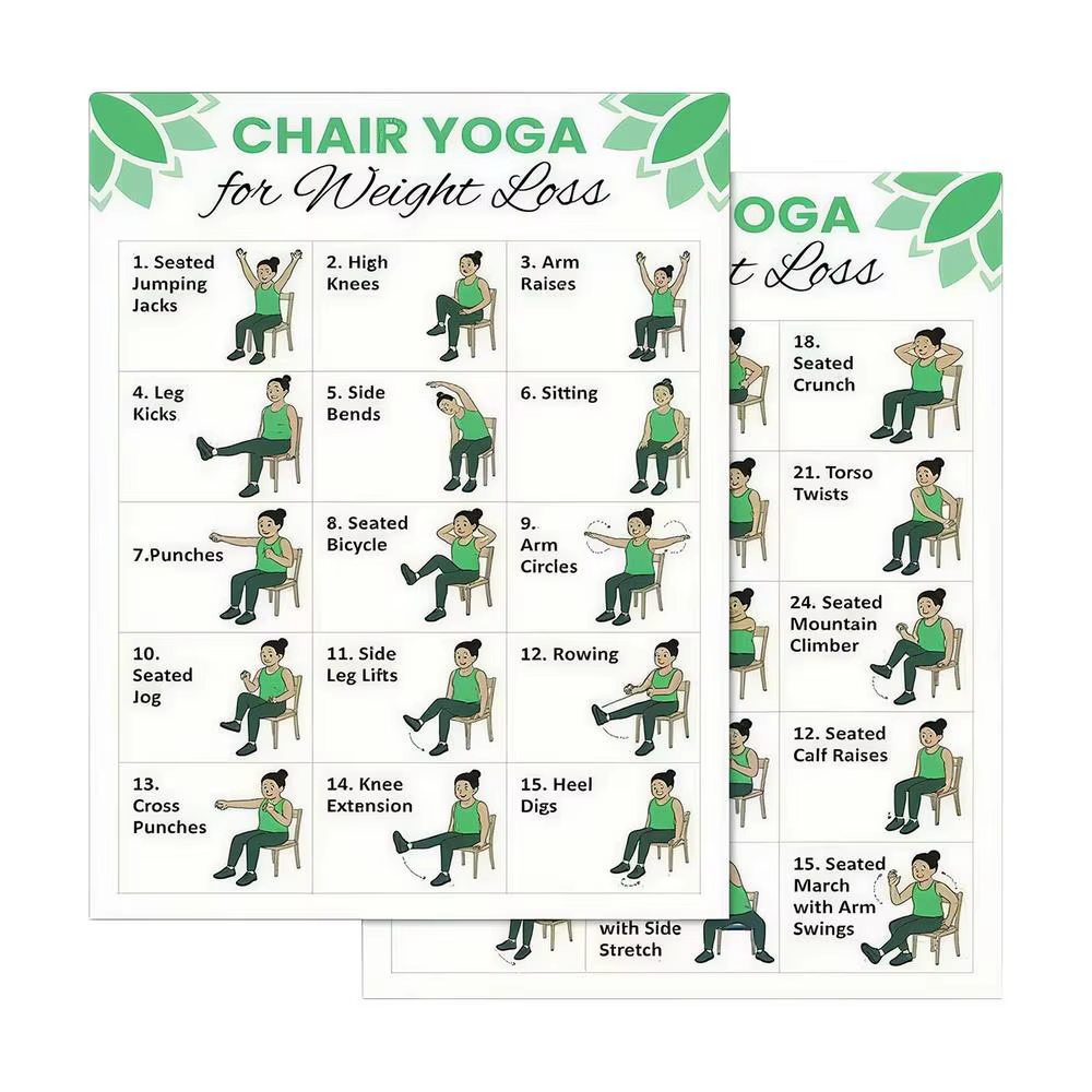 Chaise de yoga pour seniors, tableaux d'entraînement de 30 jours, 2 pièces, guide d'entraînement de