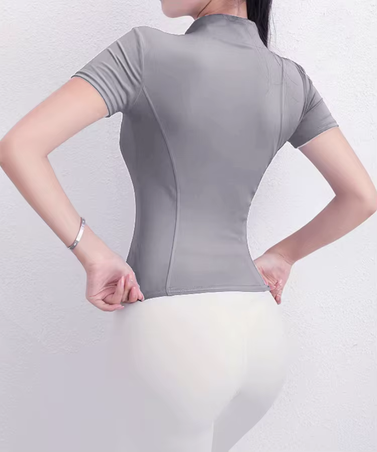 Vêtements de sport à séchage rapide, fermeture éclair Sexy, manches courtes, pour femmes, Fitness, Y