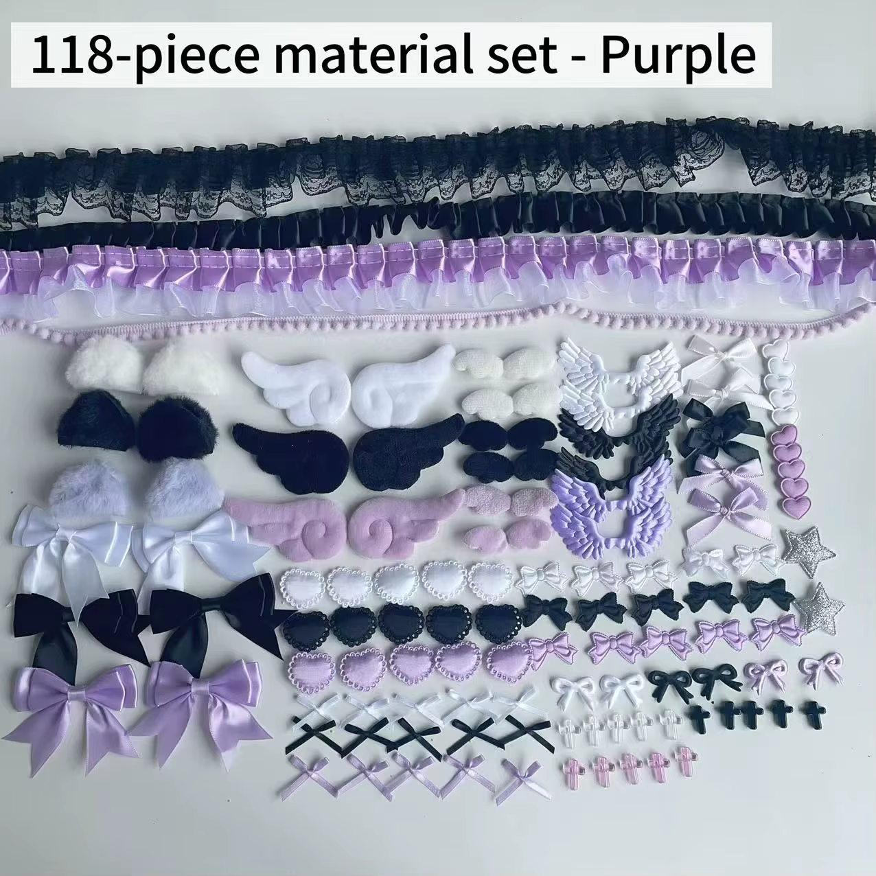 Ensemble d'accessoires de la série de couleurs noires 118, ensemble de matériel en dentelle rose, ac