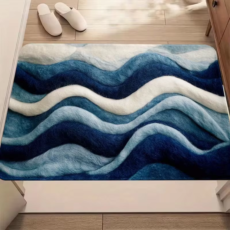 Tapis doux à motif vague bleue, idéal pour les cadeaux de pendaison de crémaillère ou de fêtes, tapi
