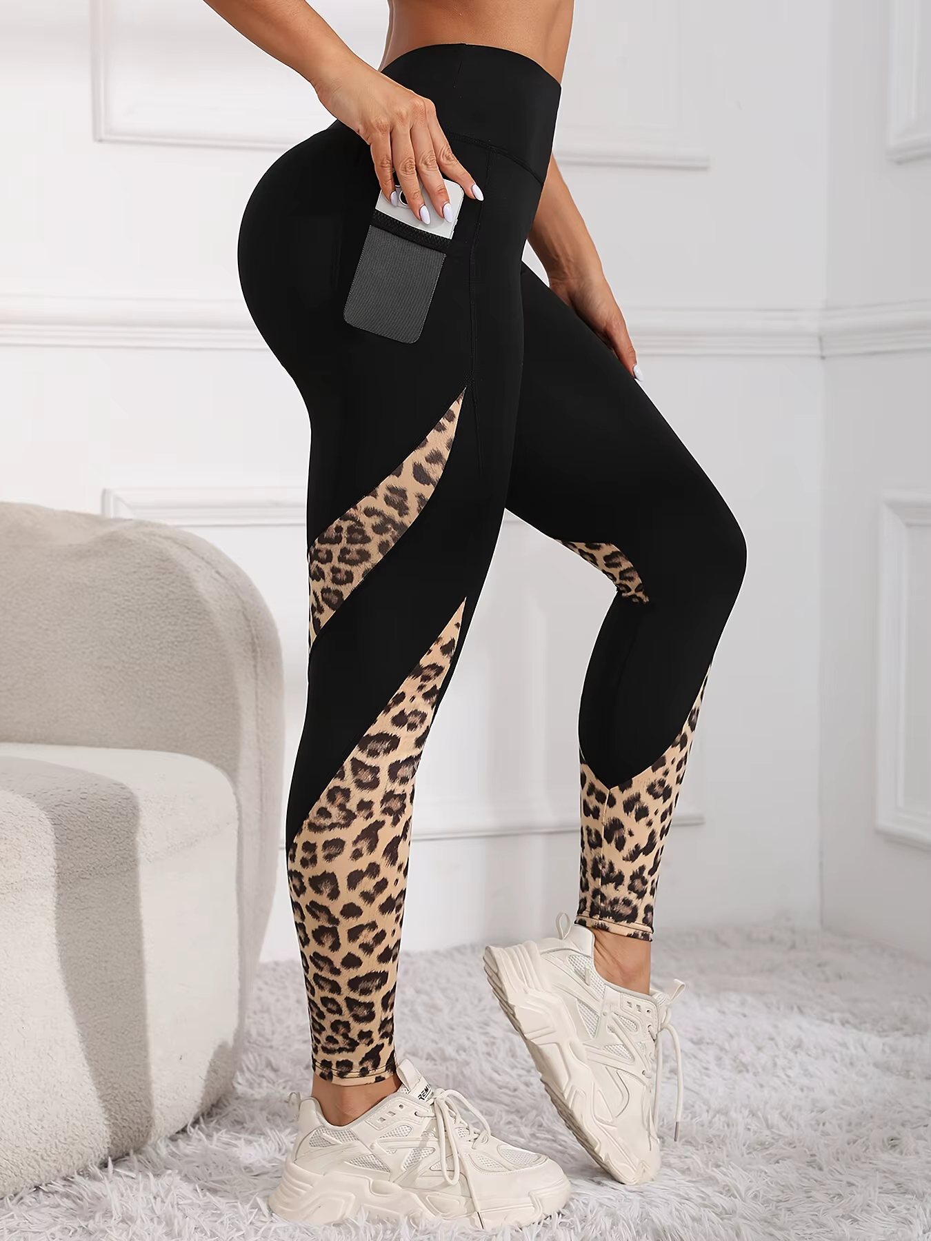 Pantalon de Yoga ajusté imprimé léopard pour femmes avec poches, Leggings de Fitness extensibles pou
