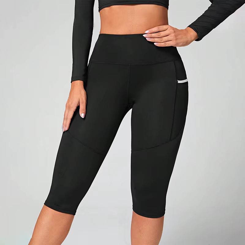 Pantalons de yoga taille haute Leggings capri avec poches pour femmes Leggings capri d'entraînement