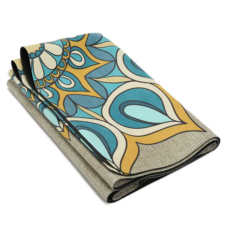 Tapis de yoga pliable biologique Surface de chanvre et tapis de fitness de voyage en caoutchouc natu