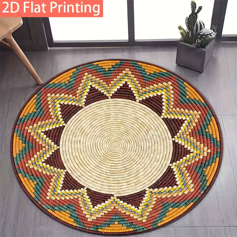 Tapis rond géométrique tribal bohème pour salon, chambre à coucher, grand tapis ethnique, décoration