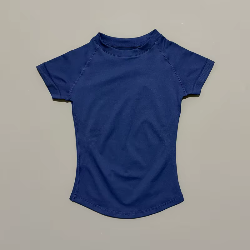 HISTELLO Df Haut de sport uni à manches courtes pour femme, sans couture, pour yoga, fitness, gym, j
