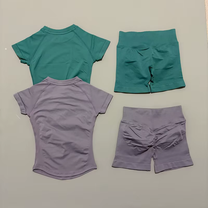 Ensemble de sport et yoga 2 pièces pour femme, taille basse, short à effet galbant, manches courtes,