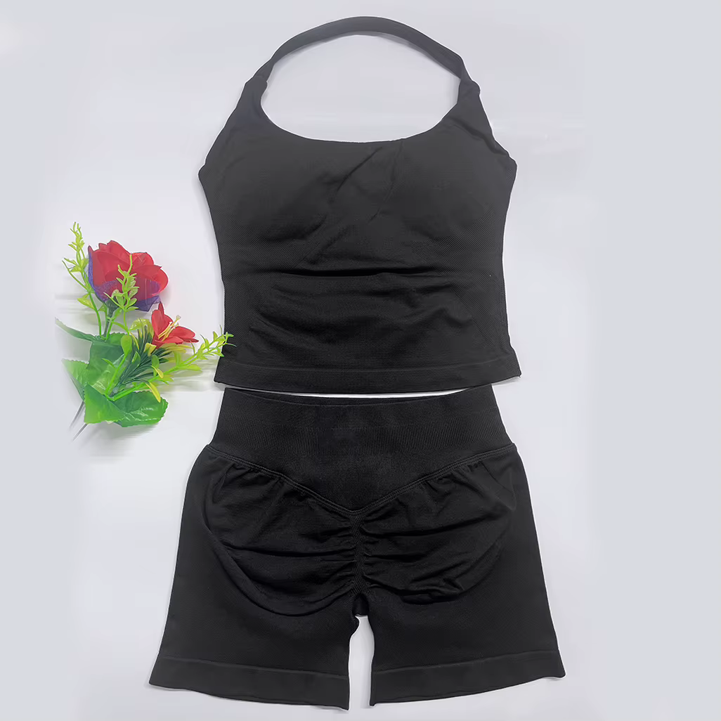 Ensemble de yoga deux pièces DF Gym Set Seamless pour femme, comprenant un haut dos nu à maintien él