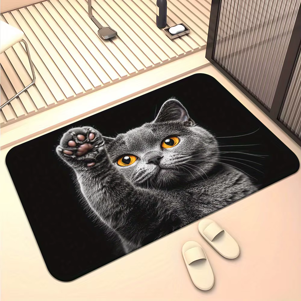 Tapis VIKAMA en forme de chaton mignon, noir, résistant aux taches, tapis de sol, paillasson, tapis