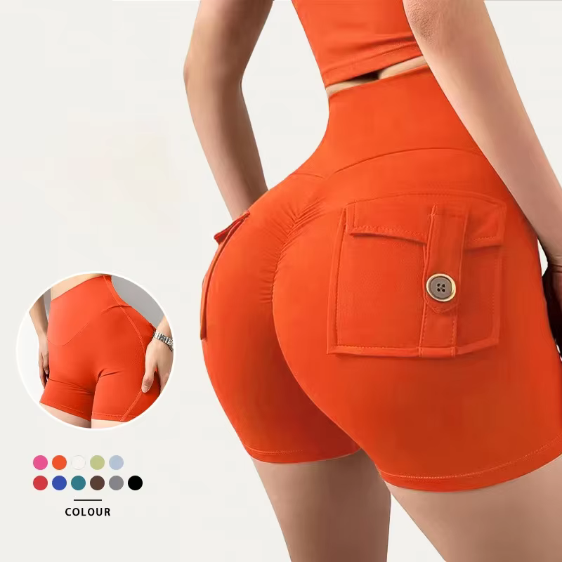 Shorts de Yoga pour femmes, Leggings de gymnastique froissés avec poches, collants Push Up taille ha