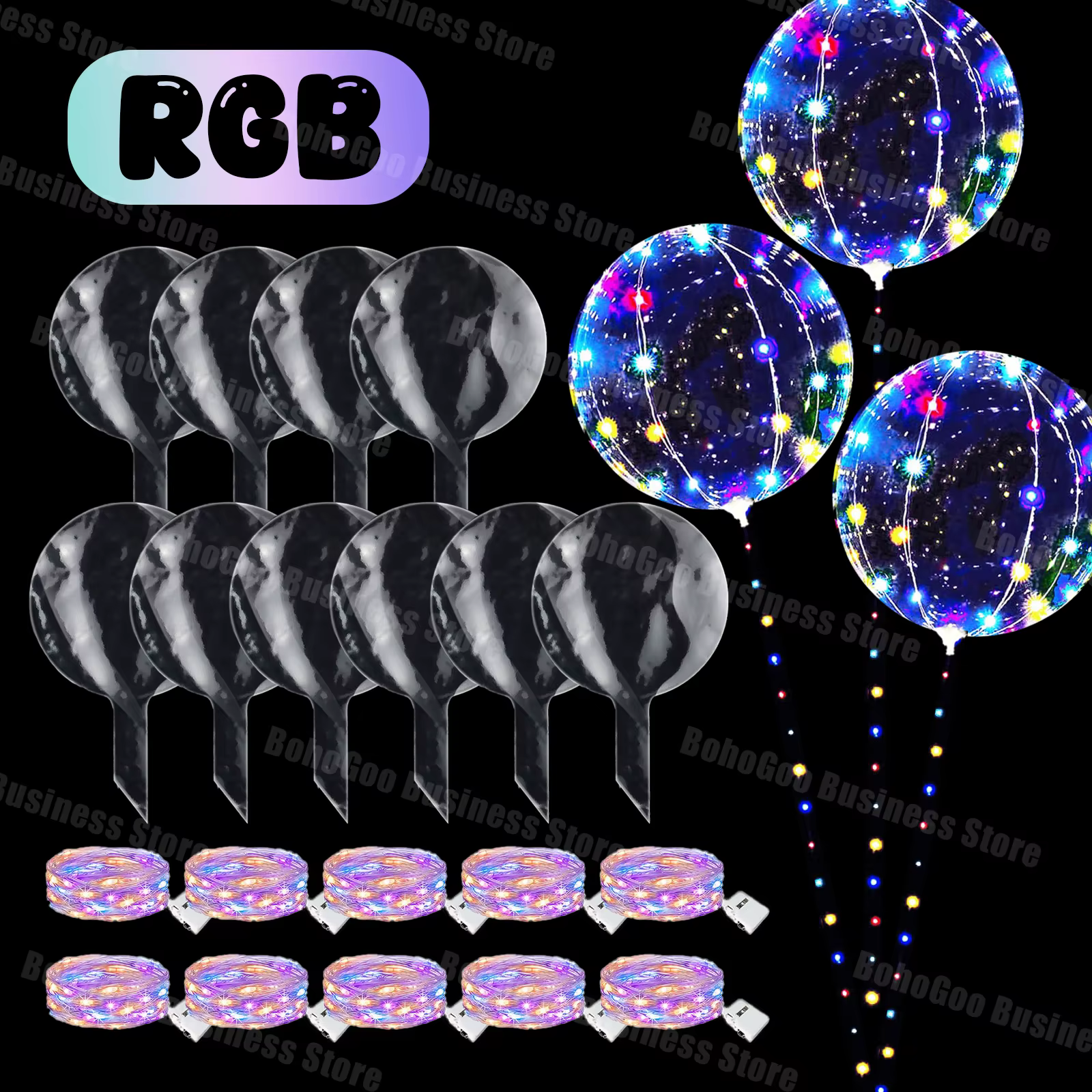 10-100 ensembles de ballons Led avec piles, ballons lumineux clignotants transparents pour décoratio