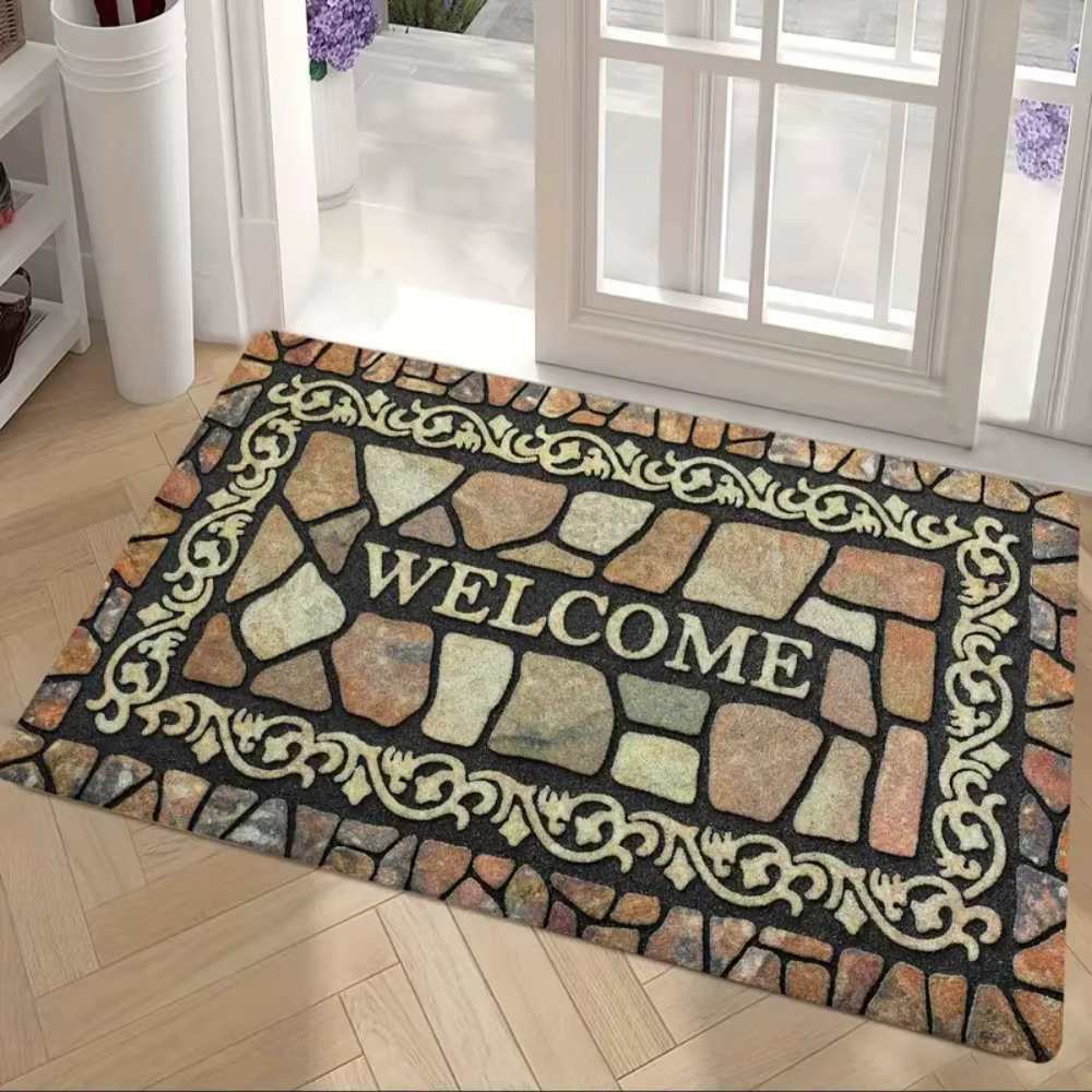 Tapis semi-circulaire durable antidérapant, style ethnique, anti-salissure, facile à nettoyer, tapis
