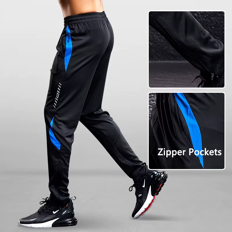 Pantalon de sport avec poches zippées pour homme, leggings de course, de football, d'entraînement, d