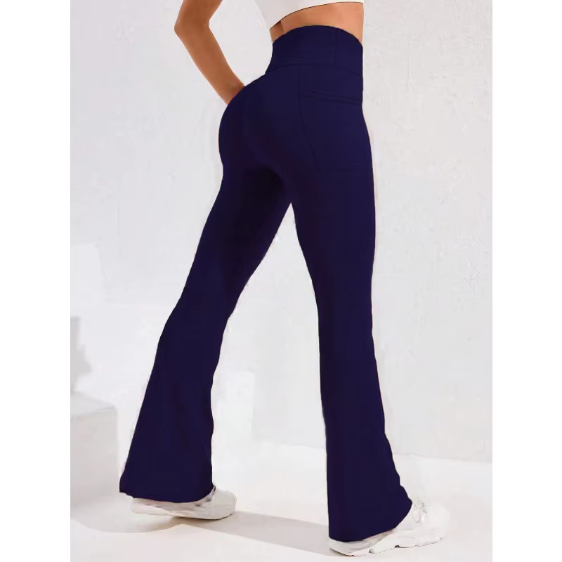  Pantalon de Yoga taille haute évasé pour femmes, avec poche, Push-Up, collants de course, jambes