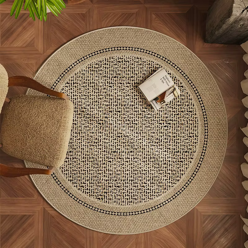 Tapis de chambre rond léger de luxe pour bureau, Table basse, tapis de sol rétro marron pour salon,