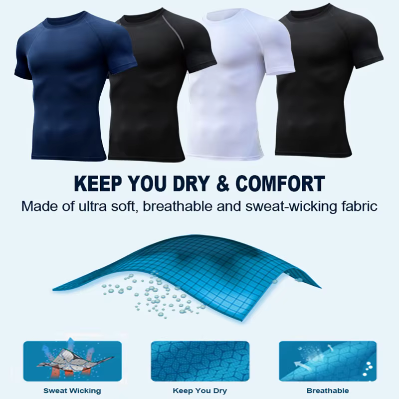 Chemises de Compression pour hommes, t-shirts d'été à manches courtes, T-shirt d'entraînement, de Fi