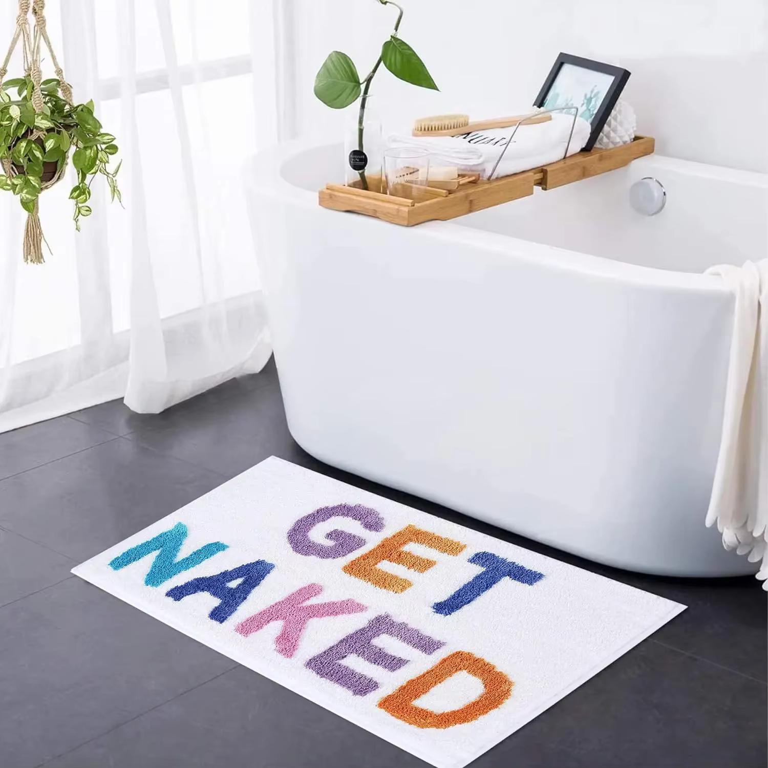 Tapis de bain doux et touffeté « Get Naked », tapis de salle de bain mignon, tapis de baignoire, pai