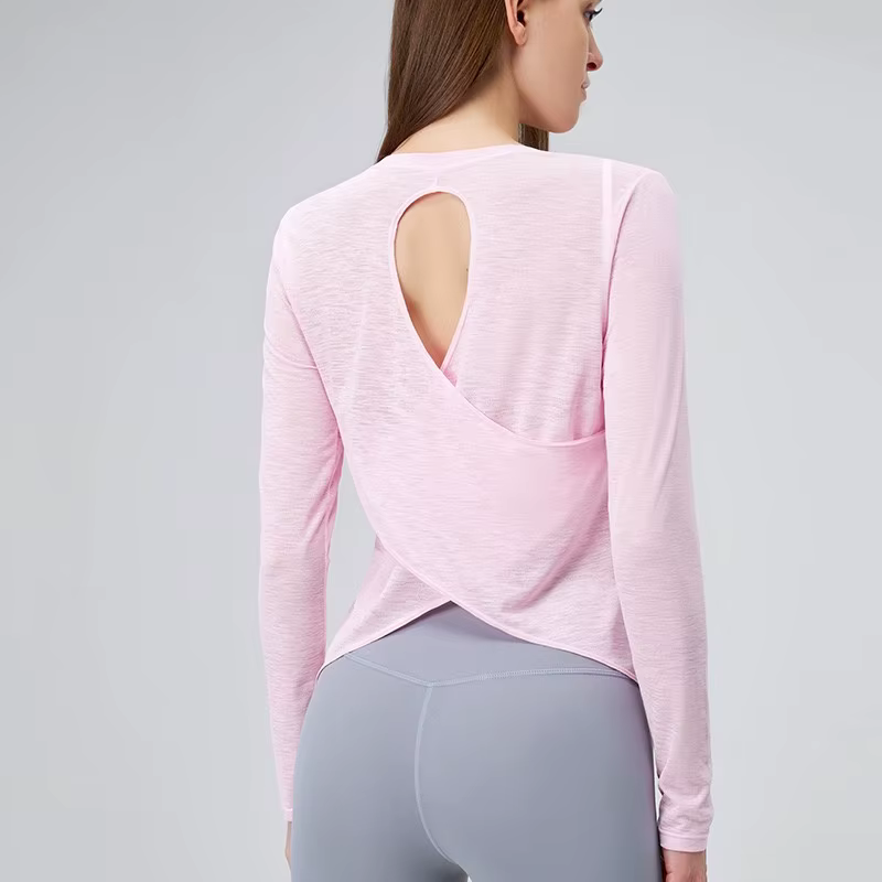 Costume de Yoga pour femmes, chemises à manches longues, beau dos, haut de sport, chemisier ample, P