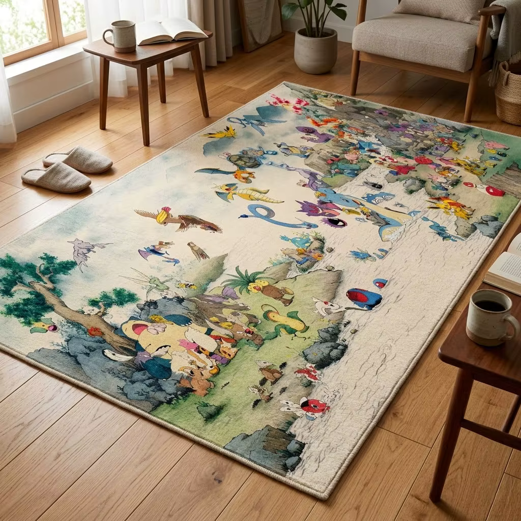 Tapis d'anime japonais Pokemon, tapis de forme irrégulière, tapis doux pour la décoration de la chambre d'enfant, tapis antidérapant kawaii pour le salon