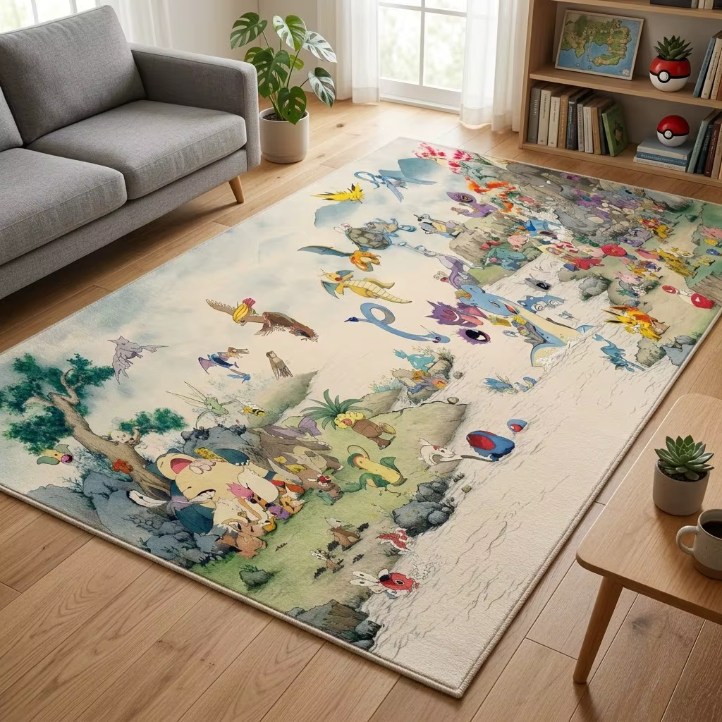 Tapis d'anime japonais Pokemon, tapis de forme irrégulière, tapis doux pour la décoration de la chambre d'enfant, tapis antidérapant kawaii pour le salon