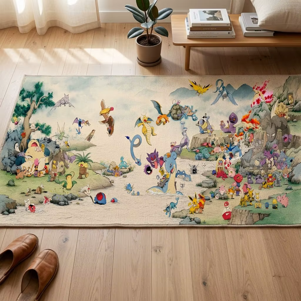 Tapis d'anime japonais Pokemon, tapis de forme irrégulière, tapis doux pour la décoration de la chambre d'enfant, tapis antidérapant kawaii pour le salon