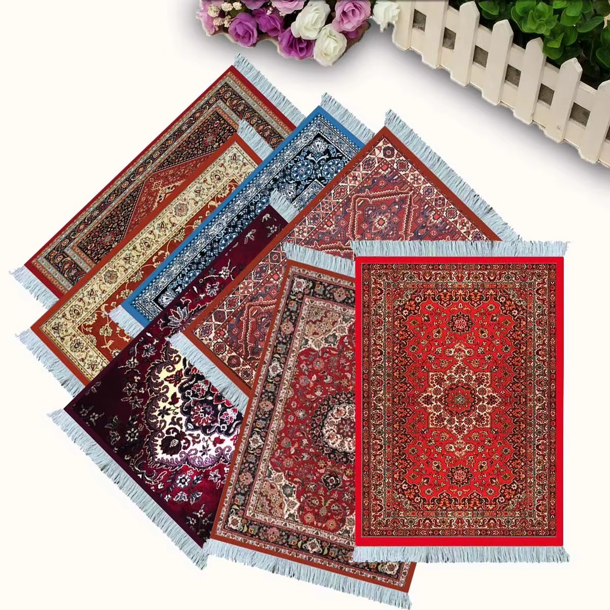 Tapis persan tissé fleur petit dessous de verre commerciaux en gros tapis de souris pas cher tapis de bureau style rétro en caoutchouc tapis d'ordinateur antidérapant