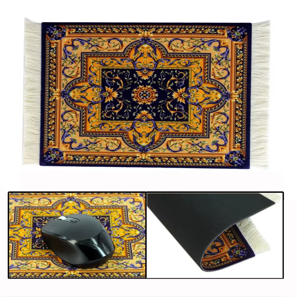Tapis persan tissé fleur petit dessous de verre commerciaux en gros tapis de souris pas cher tapis de bureau style rétro en caoutchouc tapis d'ordinateur antidérapant