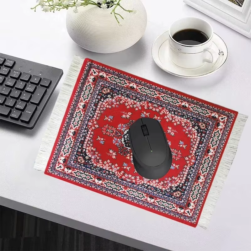 Tapis persan tissé fleur petit dessous de verre commerciaux en gros tapis de souris pas cher tapis de bureau style rétro en caoutchouc tapis d'ordinateur antidérapant