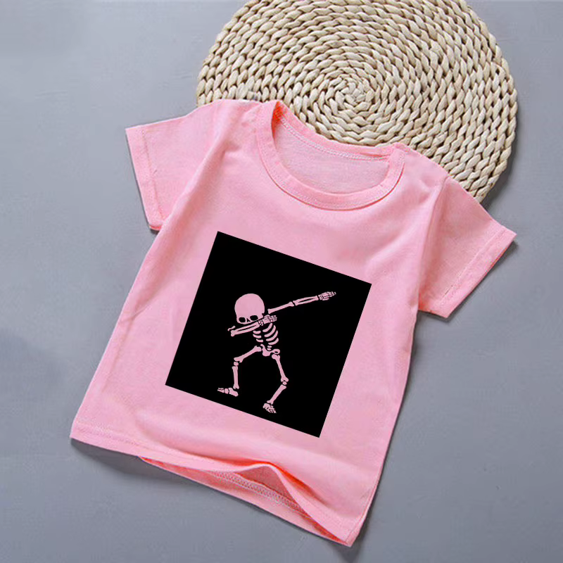 T-shirt unisexe à col rond pour enfants, vêtements de dessin animé Kawaii, hauts d'été pour garçons et filles, t-shirt drôle de crâne et de rock, geste d'anime