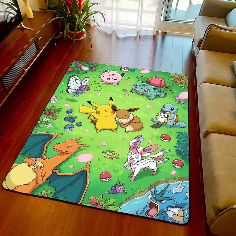 Tapis Pokemon, tapis de sol Anime, surface douce, fond antidérapant pour décoration de salon et de chambre à coucher -QJY