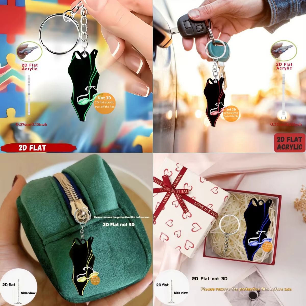 Porte-clés pendentif pour maillot de bain, thème de natation, ornement plat en acrylique 2D, breloques suspendues pour sacs, cadeau de fête, Festival à domicile