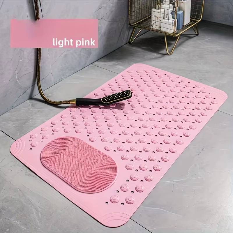 Tapis de bain antidérapant en PVC bleu clair - Tapis de sécurité rectangulaire pour douche et salle de bain avec picots de massage - 0,8 cm d'épaisseur, 2600 g/m², motif à pois