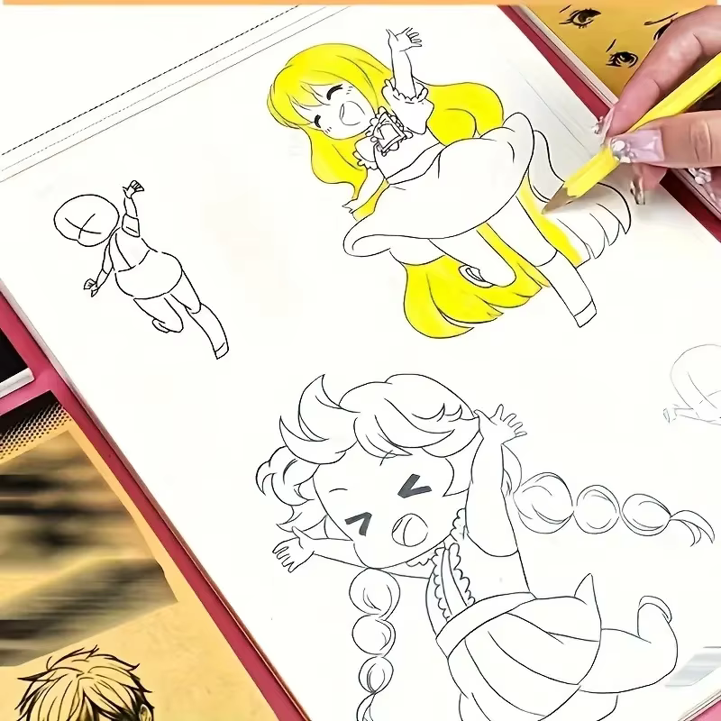 Livre de dessin au trait de personnages d'anime pour débutants – 48 pages de contours simples dessinés à la main pour le traçage et la pratique de la peinture
