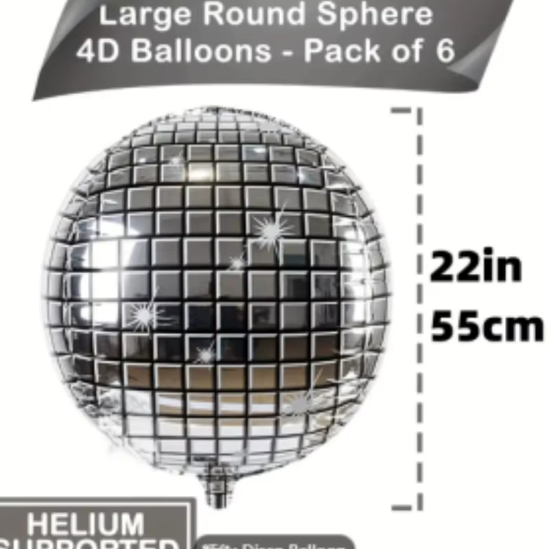 Ballon rond 4D argenté de 22 pouces, 1 pièce, adapté à la décoration de enterres d'anniversaire, scènes de fête disco