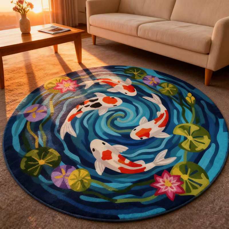 VIKAMA Tapis rond coloré à motif Koi