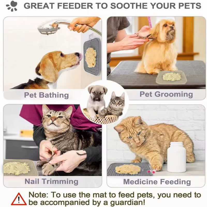 Tapis de léchage pour chien en silicone antidérapant avec ventouses, gamelle à alimentation lente, tapis d'absorption pour bain d'animaux, fournitures d'entraînement et d'alimentation réutilisables po