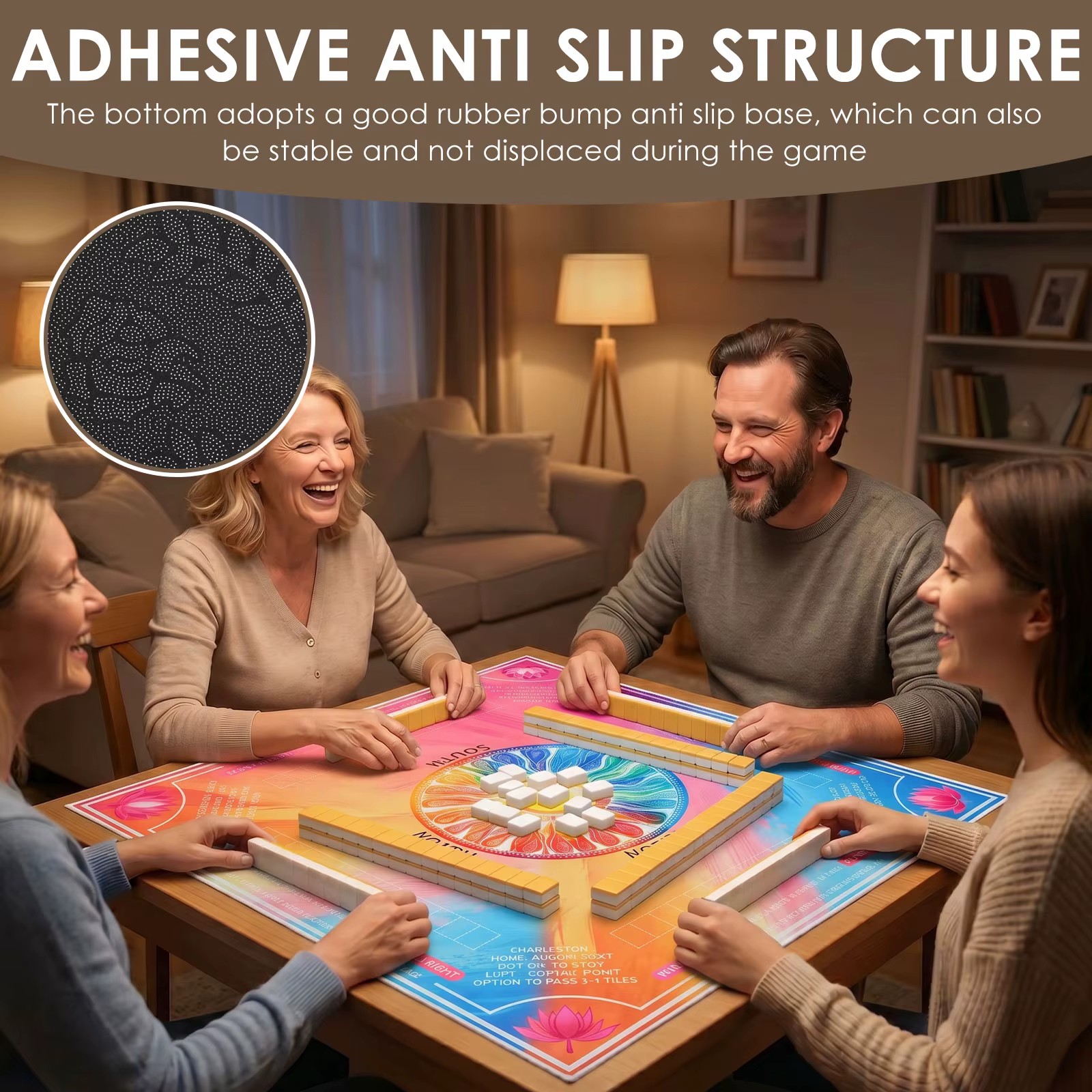 Tapis de table Mahjong 78x78 CM, tapis de jeu en caoutchouc antidérapant, réduction du bruit, nappe silencieuse, décoration de bureau pour jeux de société de poker