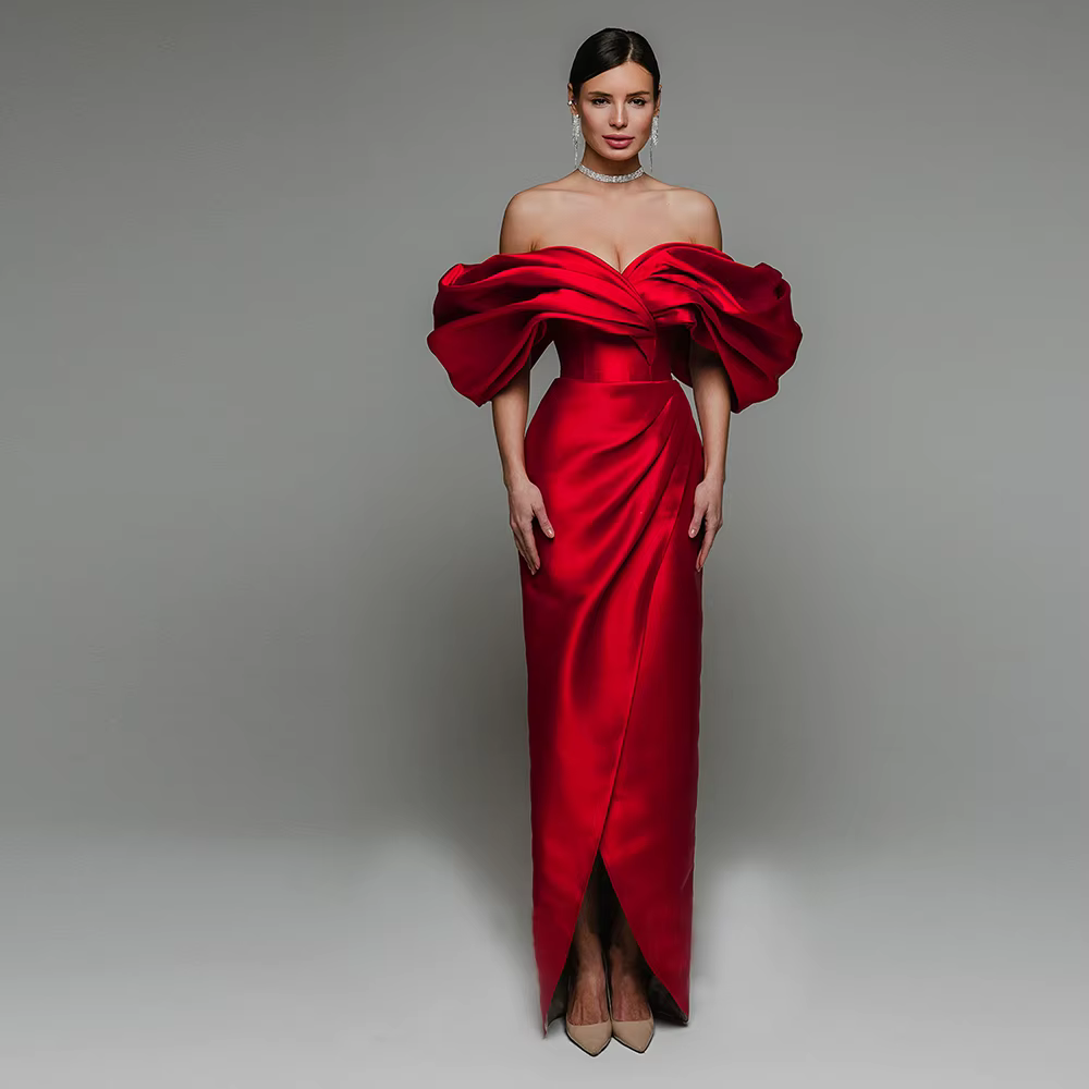 Robe De soirée rouge élégante pour mariée, longueur au sol, épaules dénudées, Corset De fête De mariage, sans manches, formelle, personnalisée
