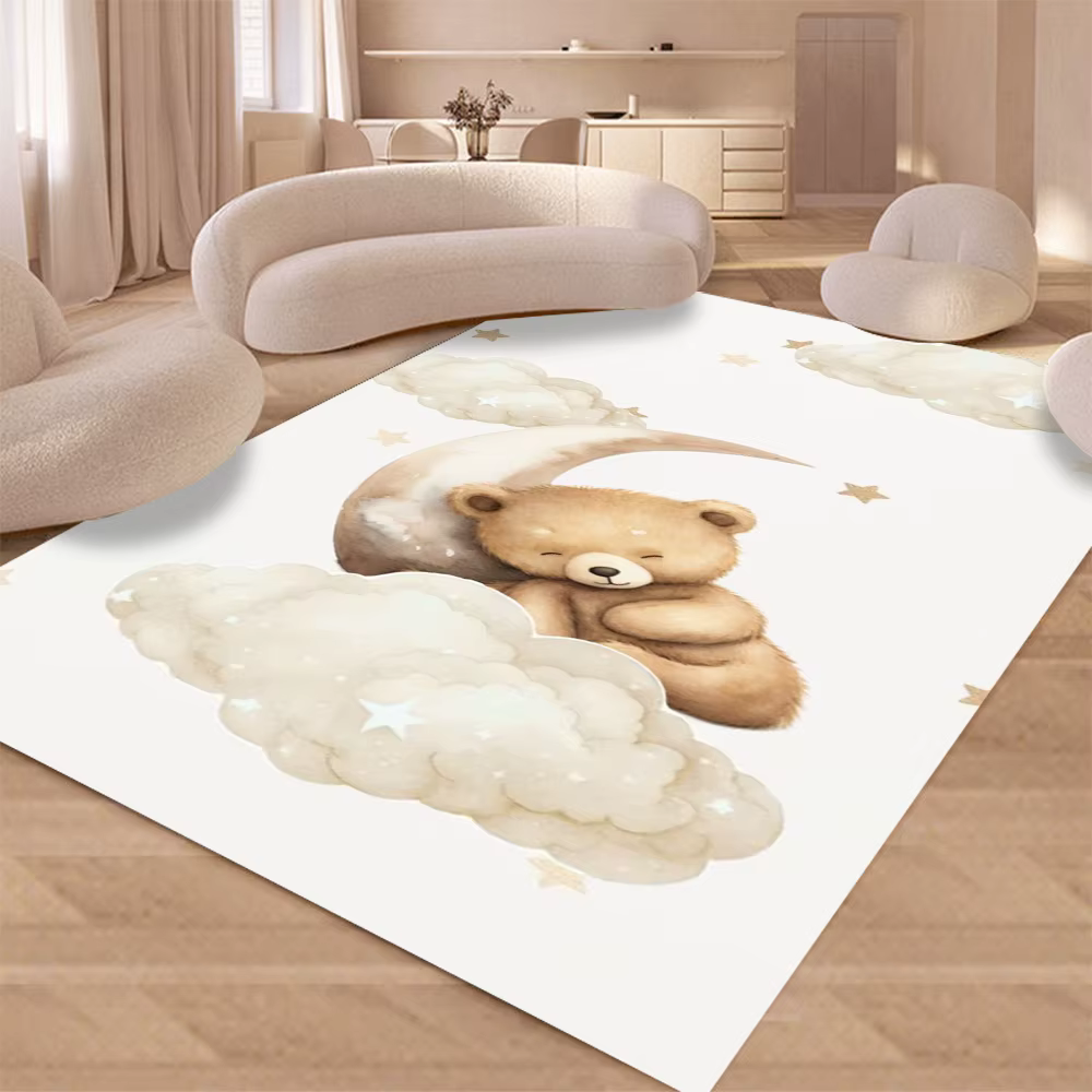 Tapis de dessin animé bonne nuit petit ours, facile à nettoyer, antidérapant, pour salon, chambre à coucher, canapé, chaise, cadeau, décoration de la maison