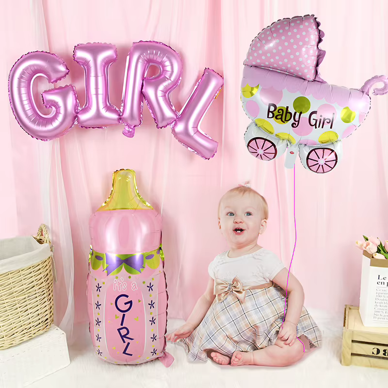 Ensemble de ballons pour réception-cadeau pour bébé, ballons en aluminium rose et bleu pour garçon et fille, ballon pour biberon, révélation du sexe, décoration de fête, cadeaux d'anniversaire pour 1e