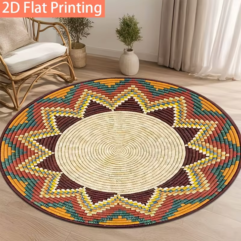Tapis rond géométrique tribal bohème pour salon, chambre à coucher, grand tapis ethnique, décoration intérieure, tapis antidérapant, tapis imprimés en 2D